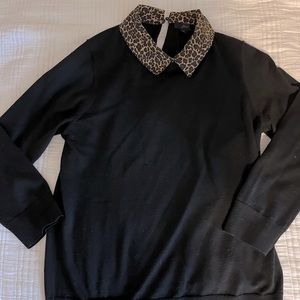 Leopard Print Collar Black Sweater